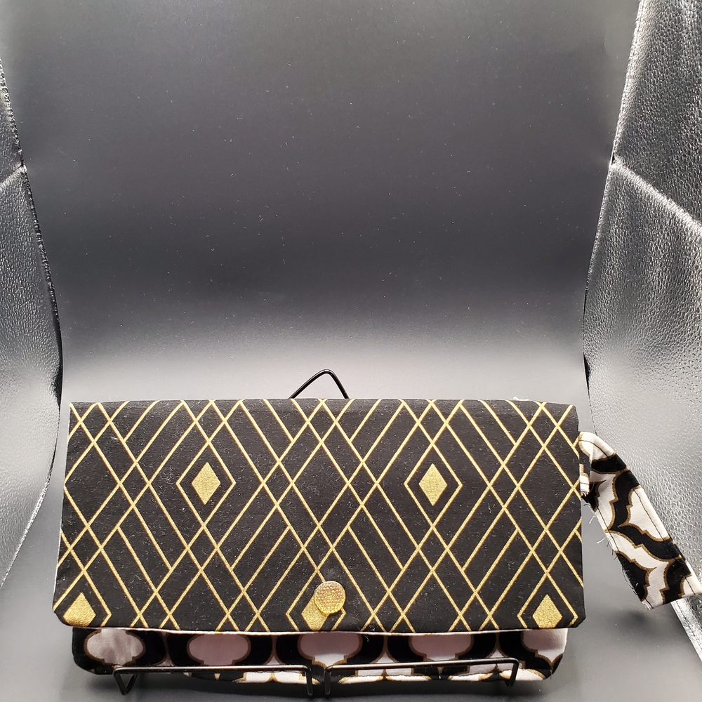 Elegant Black and Gold Clutch With Mini Wristlet(wallet)